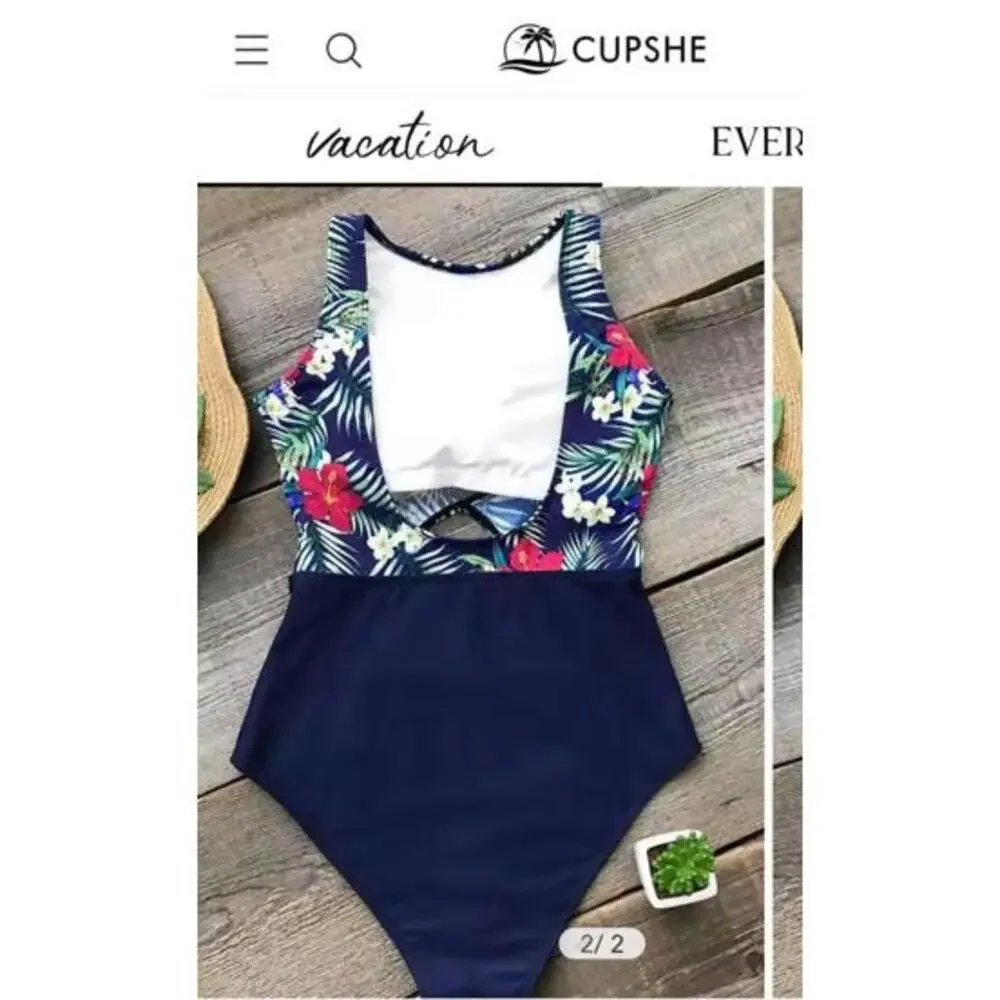 Cupshe Tropical Floral One-Piece Cutout Swimsuit NWT Medium‎
